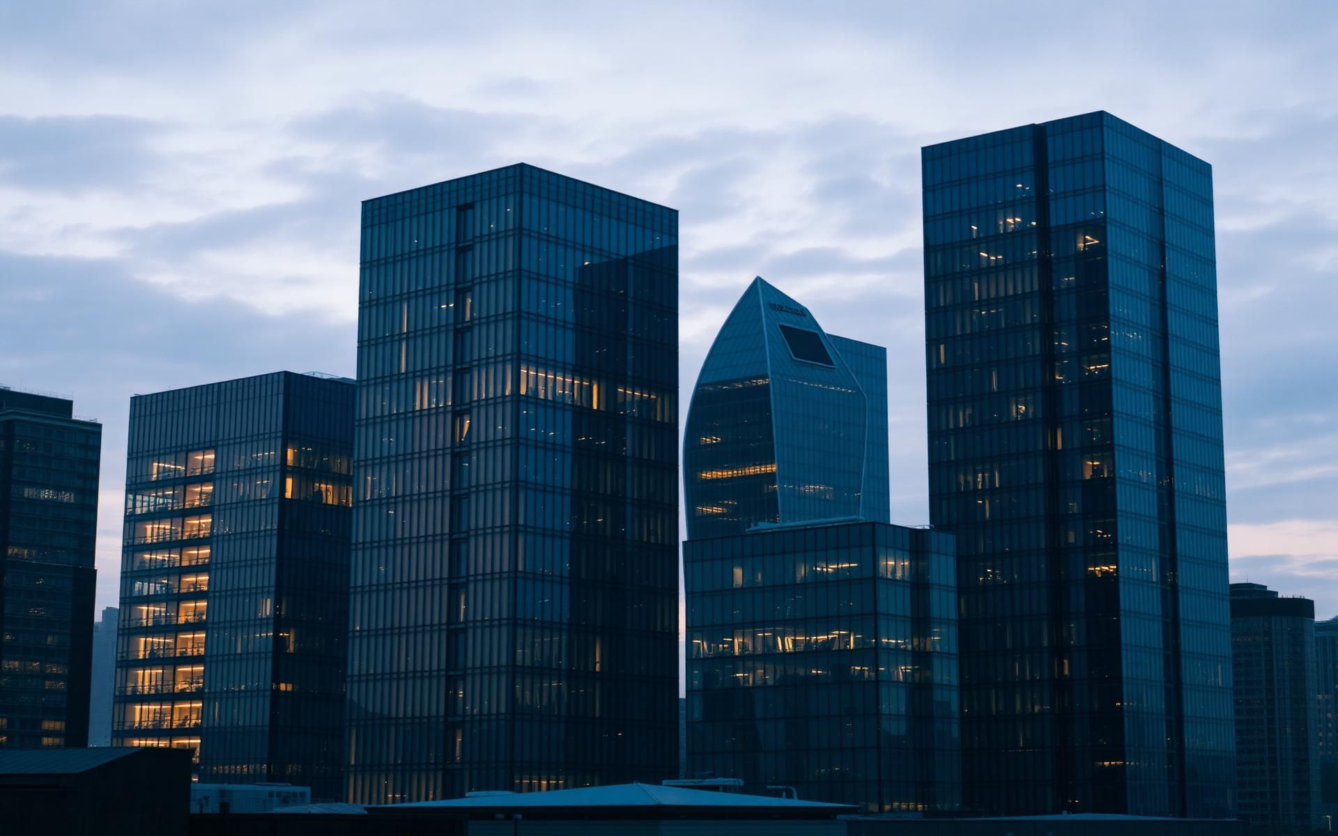 Modern UK corporate skyline at dusk
